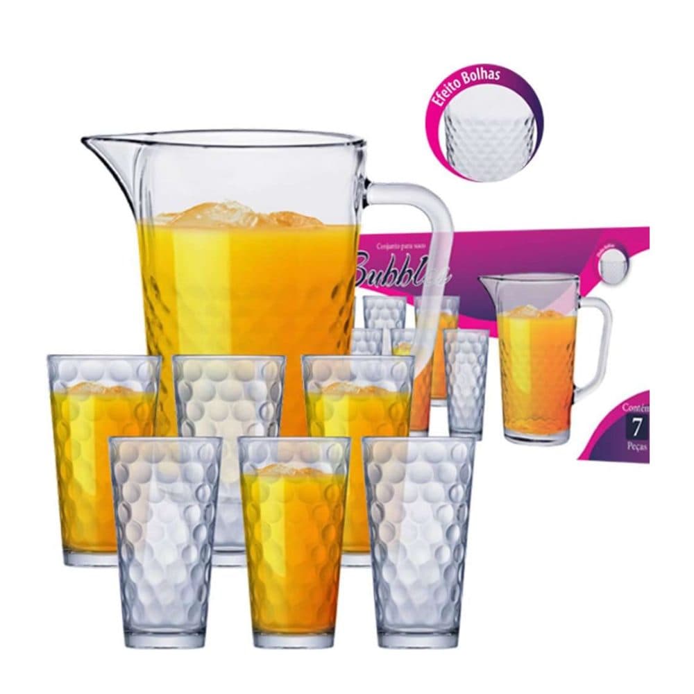Kit Jarra Vasos De Vidrio Ruvolo Bubbles 7 Piezas