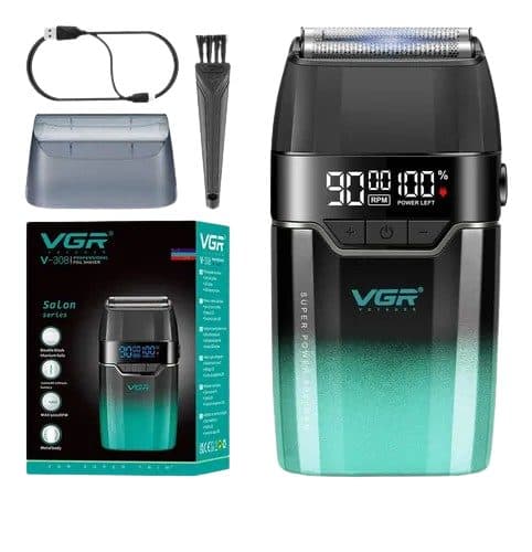 Barbeador Vgr 308 Preto Verde Recarregavel