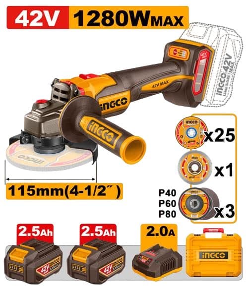 Lixadeira Bateria Ingco 2 5AH 2BAT Bivolt