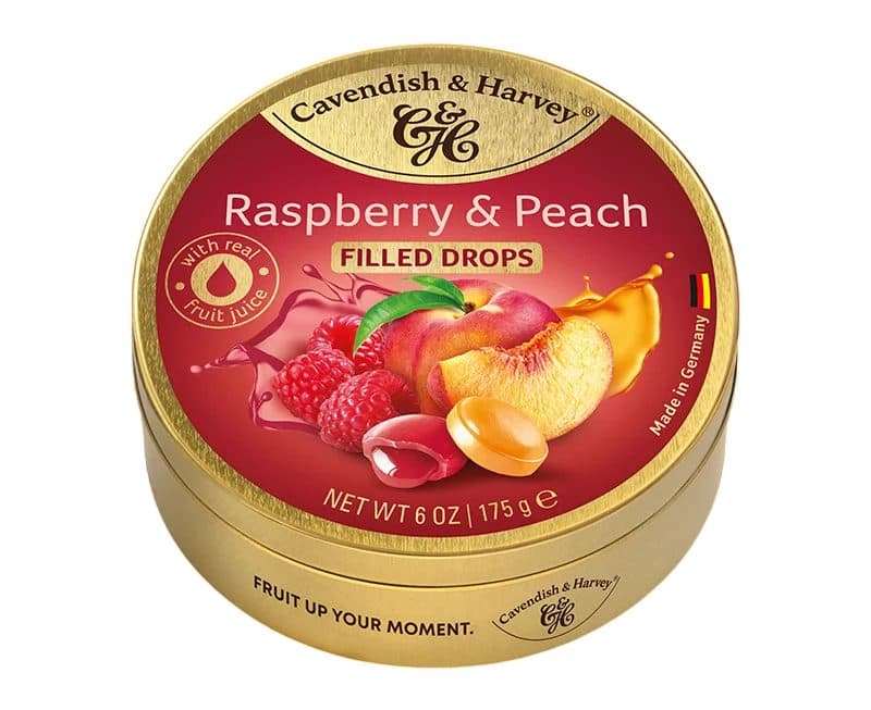 Bala De Frutas Cavendish Harvey Rapsberry Peach Drops Lata 175G