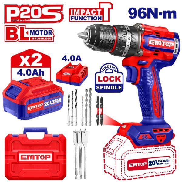 Parafusadeira Bateria Emtop 2 Baterias