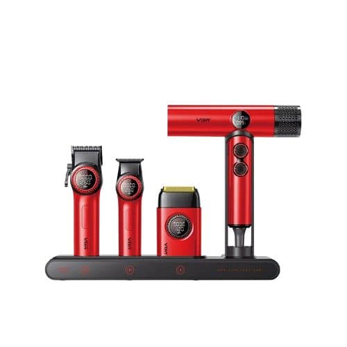 Kit Maquina De Cabelo Vgr Stepless Pro Vermelho