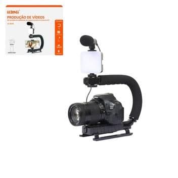 Kit Estabilizador Celular Lelong LED Microfone Black