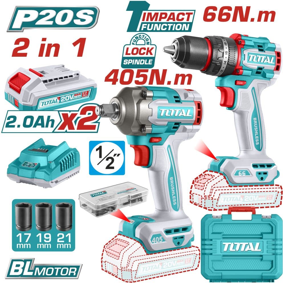 Kit Parafusadeira Bateria Total 2 Bat 66N 50