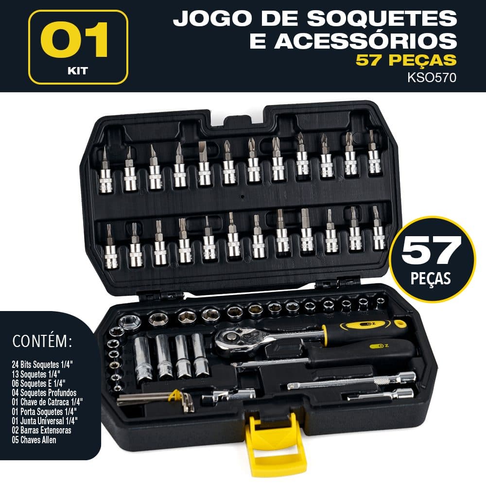 Jogo Soquetes Catracas Total 57PCS Bolsa De Lona