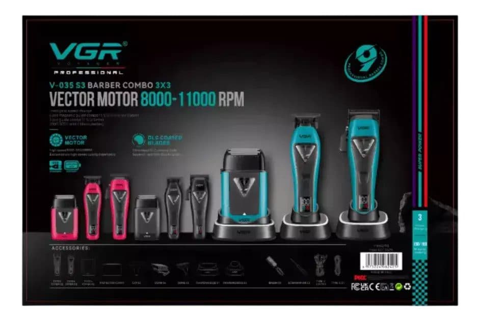 Kit Maquina De Cabelo Vgr 035 S3 Profesional 3X3 Bivolt