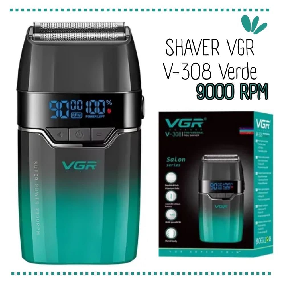 Barbeador Vgr 308 Preto Verde Recarregavel