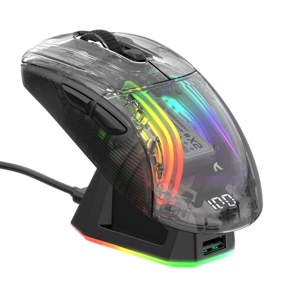 Mouse Wir Gamer Attack Shark X2 Pro RGB BT Transparente