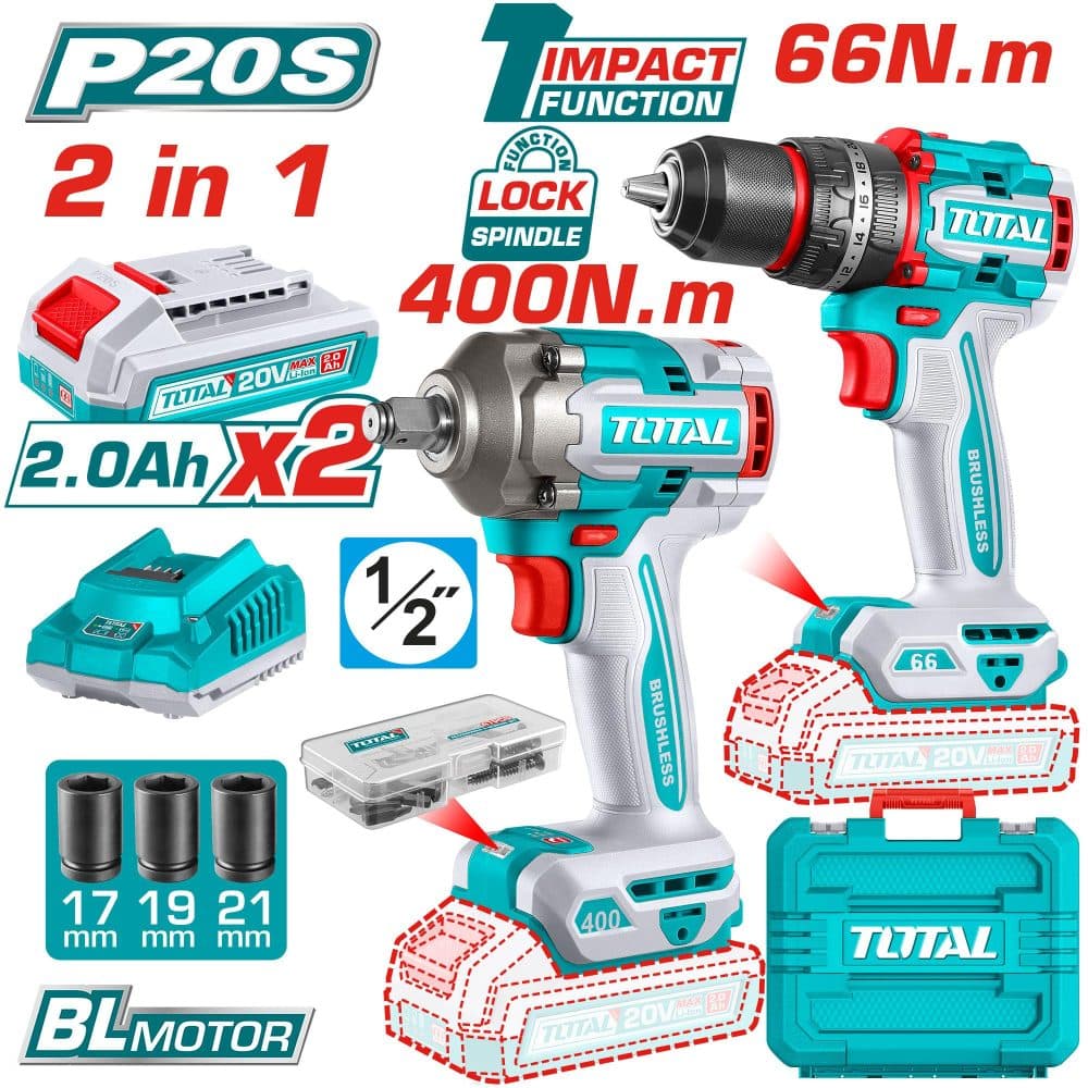 Kit Parafusadeira Impact Bateria Total 2BAT