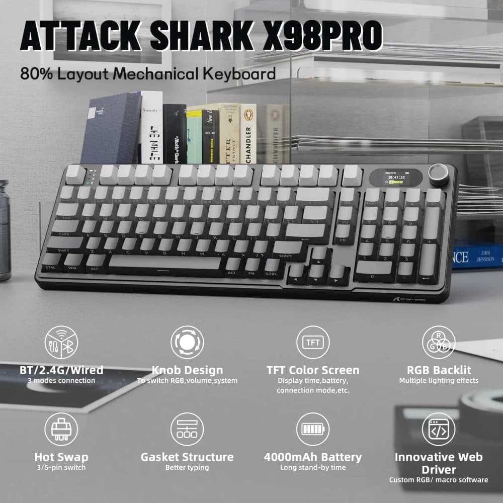 Teclado Wir Attack Shark X98 98 Layout RGB Magnetic Switch Moon Night